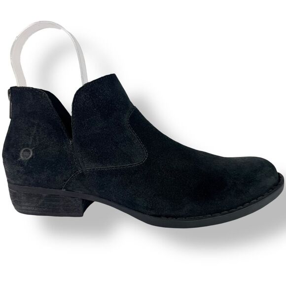Born Kerri Ankle Boots Booties Distressed Black Suede Leather Short Pull On 10 - Picture 3 of 14